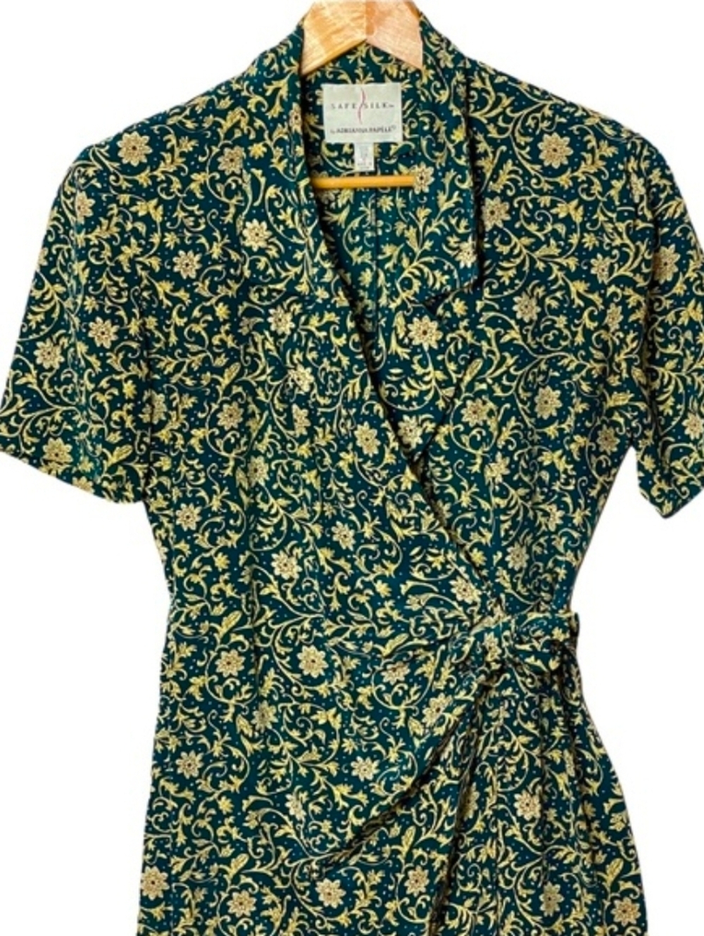 Adrianna Papell Teal and Cream Floral Wrap-Style Mini Dress - Picture 2 of 6